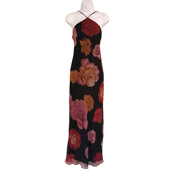 Dresses & Skirts - Y2K Rose Print Slip Maxi Dress S/XS Sheer Bias Cut Whimsigoth Ethereal Feminine